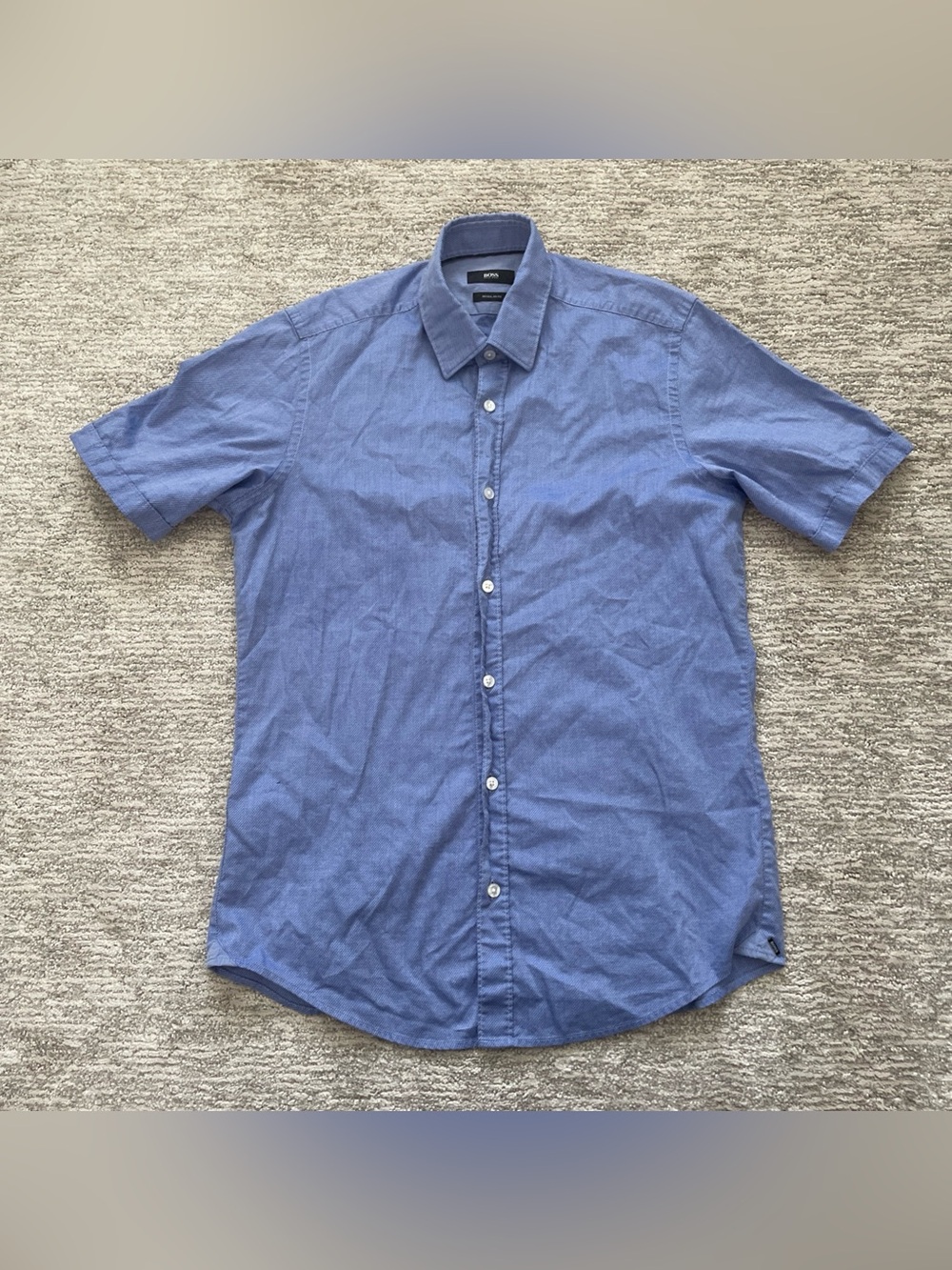 Hugo Boss Luka 5 Button Down Shirt Mens S Blue Short Sleeve Cotton Regular Fit